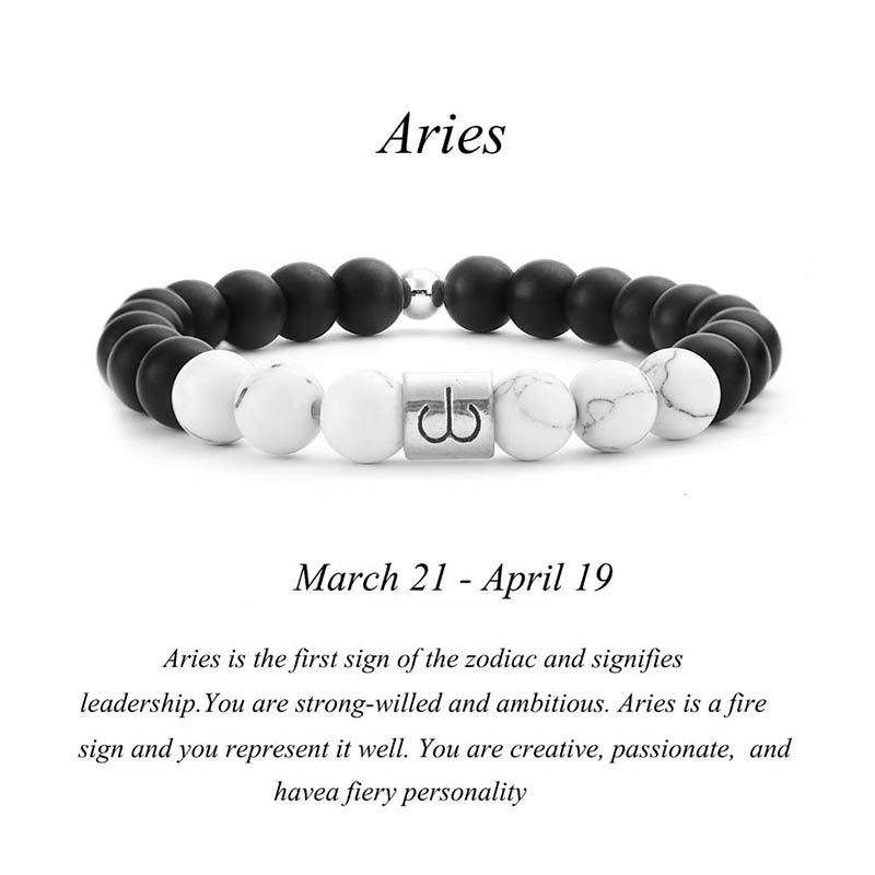 12 Constellations of the Zodiac Natural Frosted Stone White Turquoise Bead Fortune Bracelet
