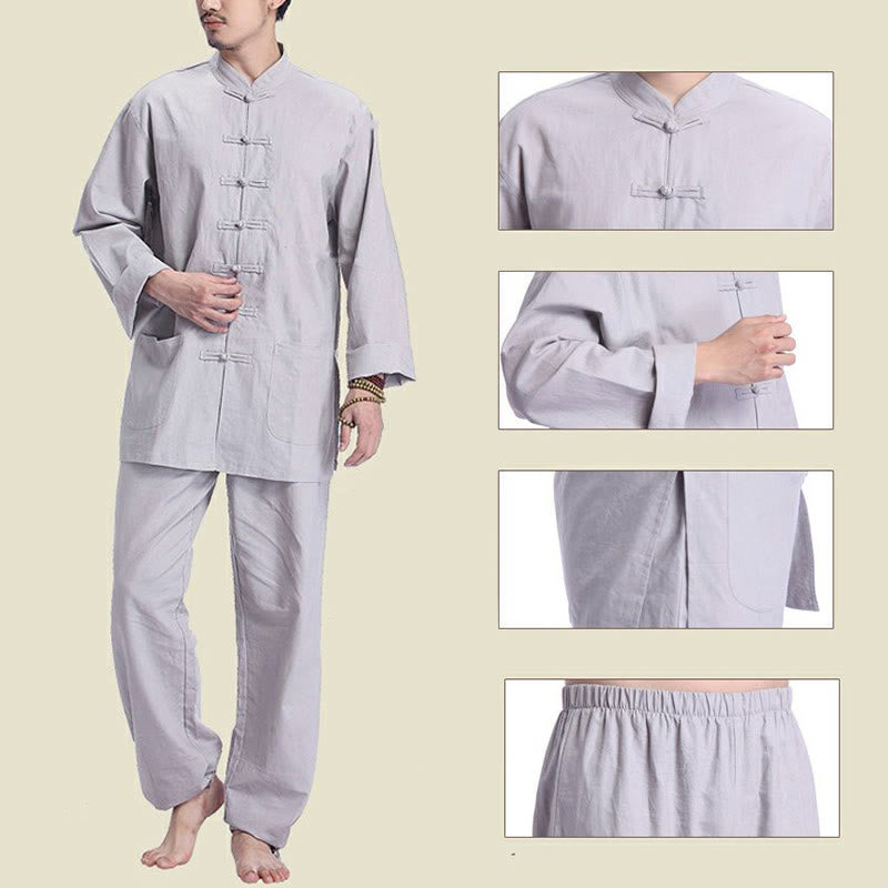Chinese Frog Button Design Meditation Prayer Cotton Linen Spiritual Zen Practice Yoga Clothing Men's Set