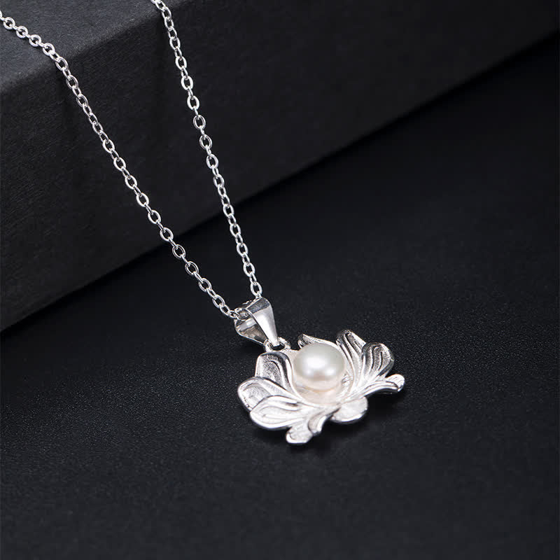 925 Sterling Silver Lotus Flower Pearl Wealth Necklace Pendant
