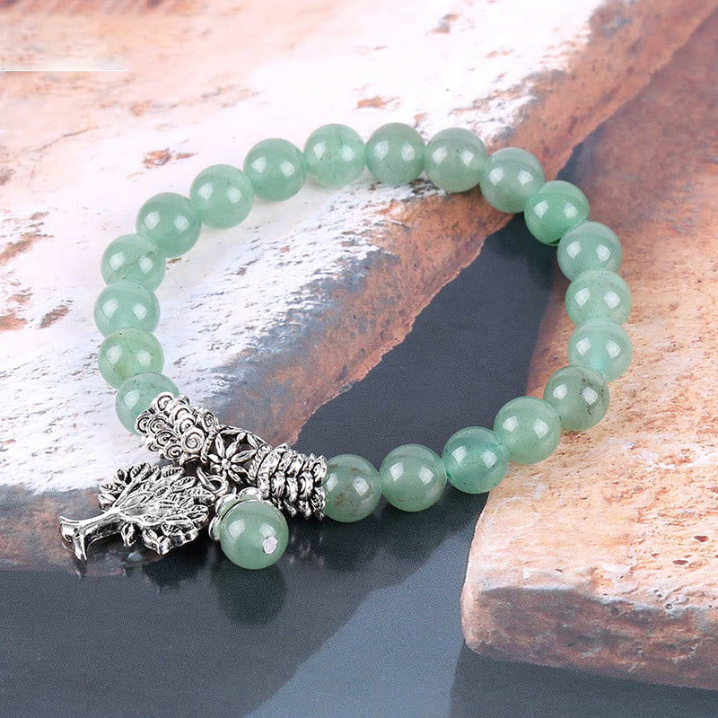 Natural Gemstone Tree of Life Lucky Charm Stretch Bracelet