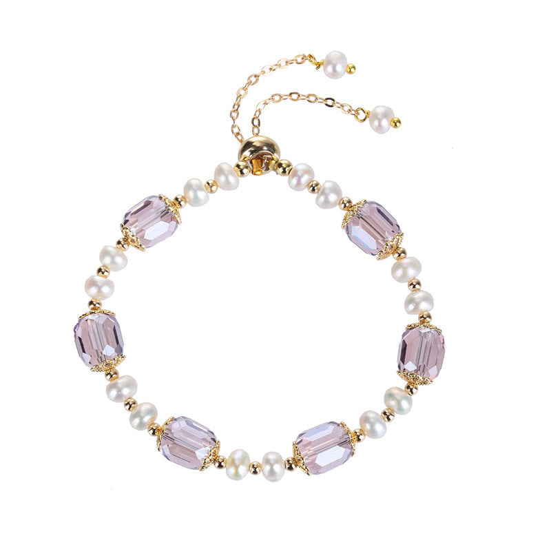 Natural Amethyst and Pearl Copper Chain Healing Bracelet