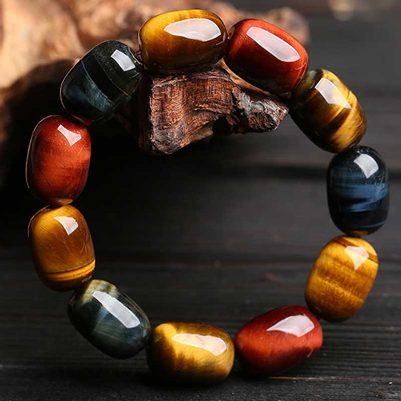 Handmade Natural Tiger Eye Beaded Unisex Elastic Bracelet
