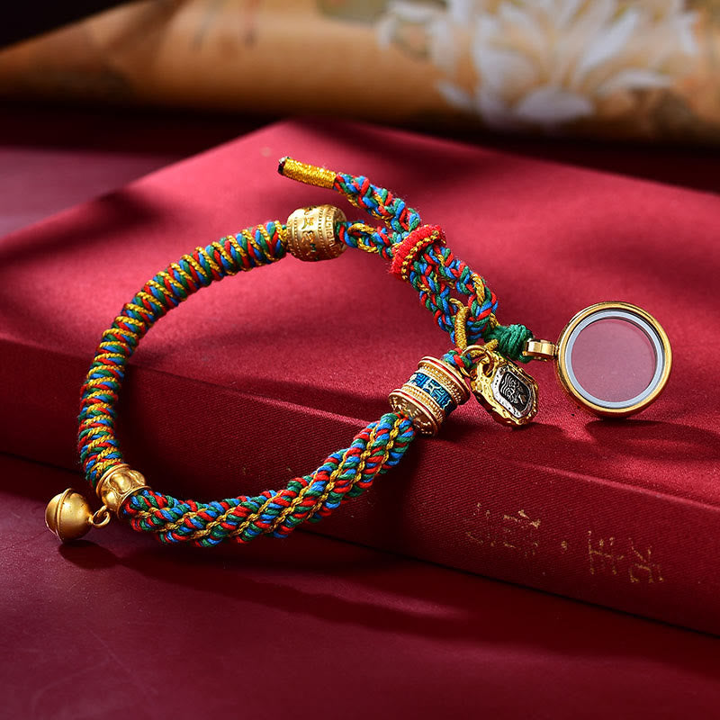 Tibetan Hand-Carved Brass and Copper Om Mani Padme Hum Zakiram Goddess Adjustable Bracelet