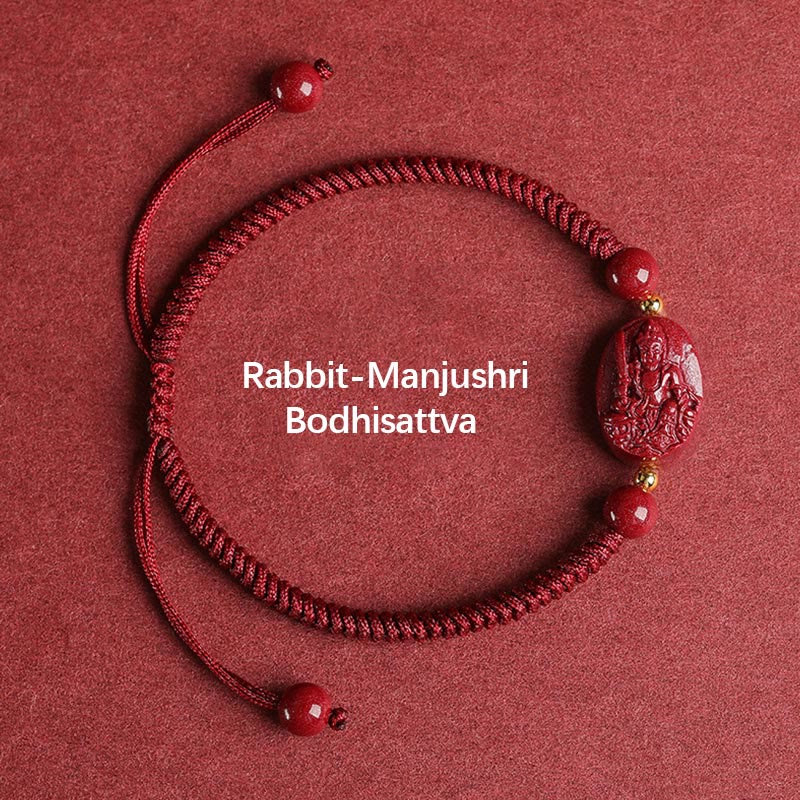 Chinese Zodiac Natal Buddha Cinnabar Keep Away Evil Spirits Rope Bracelet