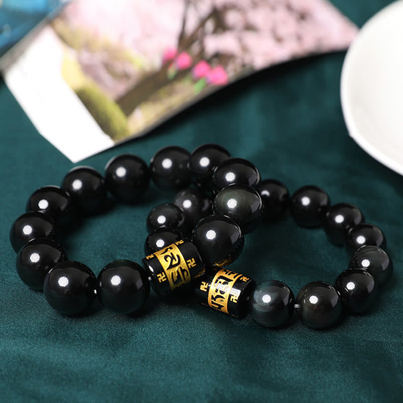 Rainbow Obsidian Om Mani Padme Hum Swastika Positive Bracelet
