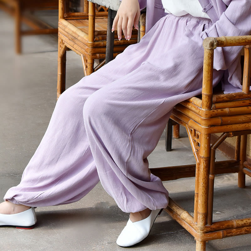 Tactile Breathable Linen Harem Pants for Mindful Meditation and Yoga