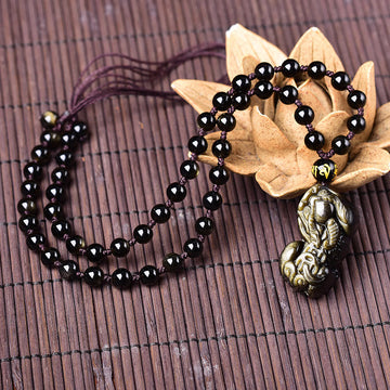 FengShui Gold Sheen Obsidian PiXiu Wealth Necklace (Extra 35% Off | USE CODE: FS35)