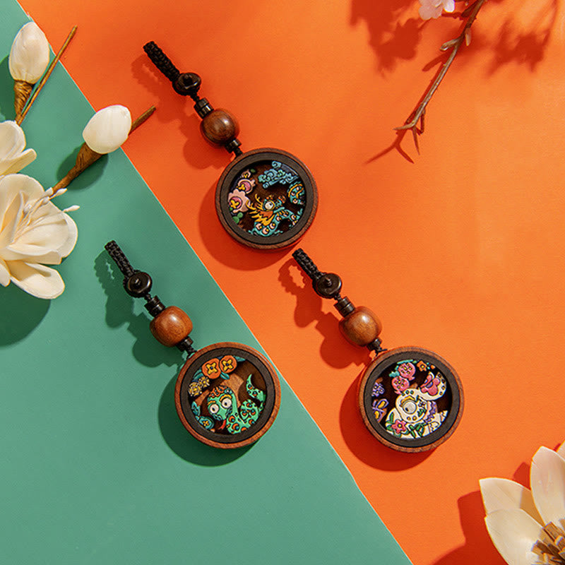 Year Of The Dragon Hand Painted Chinese Zodiac Rosewood Carved Calm Key Chain (Extra 35% Off | USE CODE: FS35)