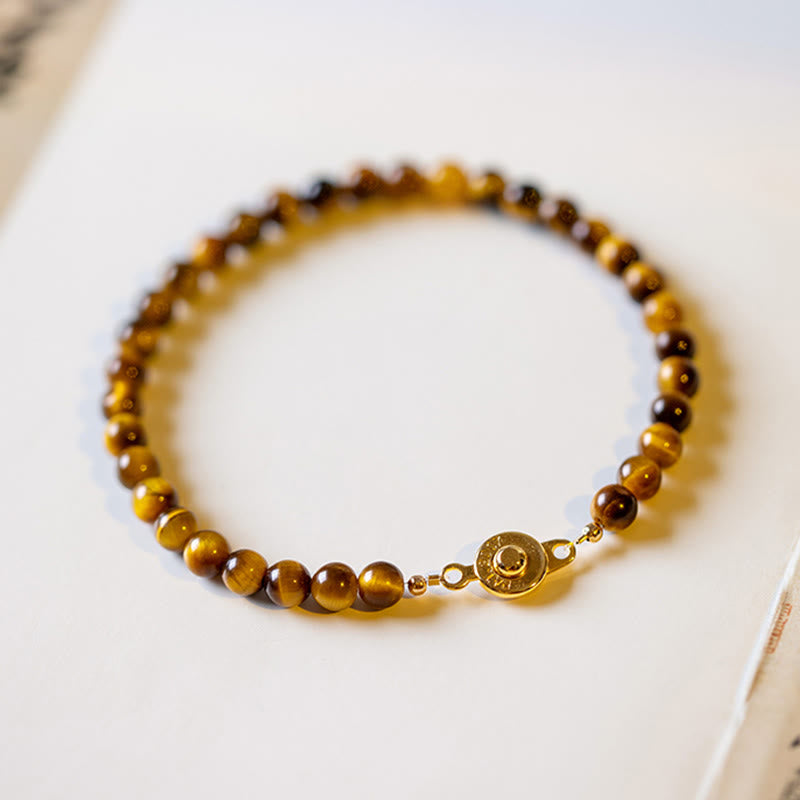 14K Gold Plated Natural Tiger Eye Stone Courage Protection Bracelet