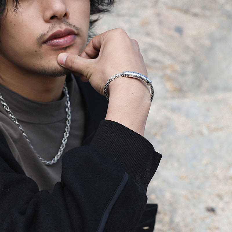 Tibet Om Mani Padme Hum Engraved Focus Cuff Bracelet Bangle