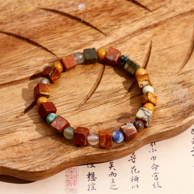 Natural Imperial Sea Sediment Jasper and Agate Beaded Stone Bracelet
