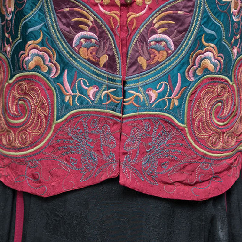 Vintage Style Embroidery Flower Tang Suit Design Sleeveless Vest