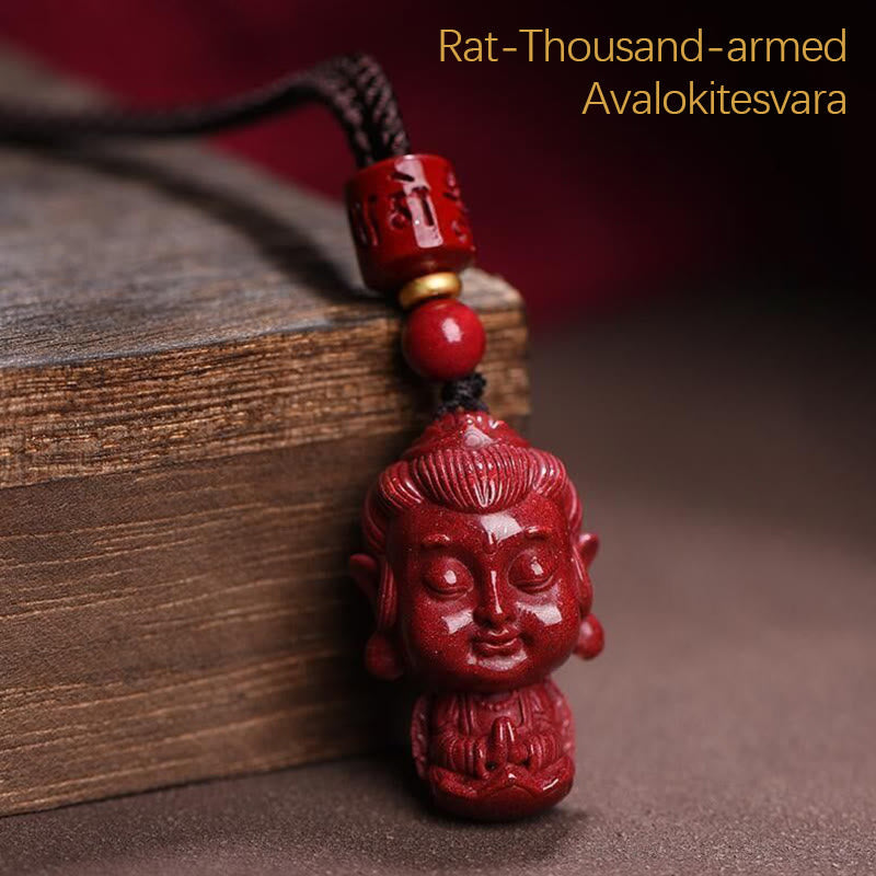 Chinese Zodiac Natal Buddha Natural Cinnabar Amulet Keep Away Evil Spirits Necklace Pendant