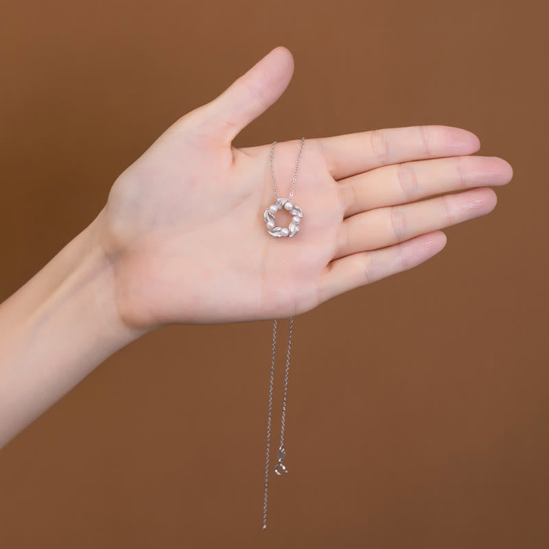 925 Sterling Silver Pearl Leaf Design Healing Wisdom Necklace Pendant Ring Earrings Set