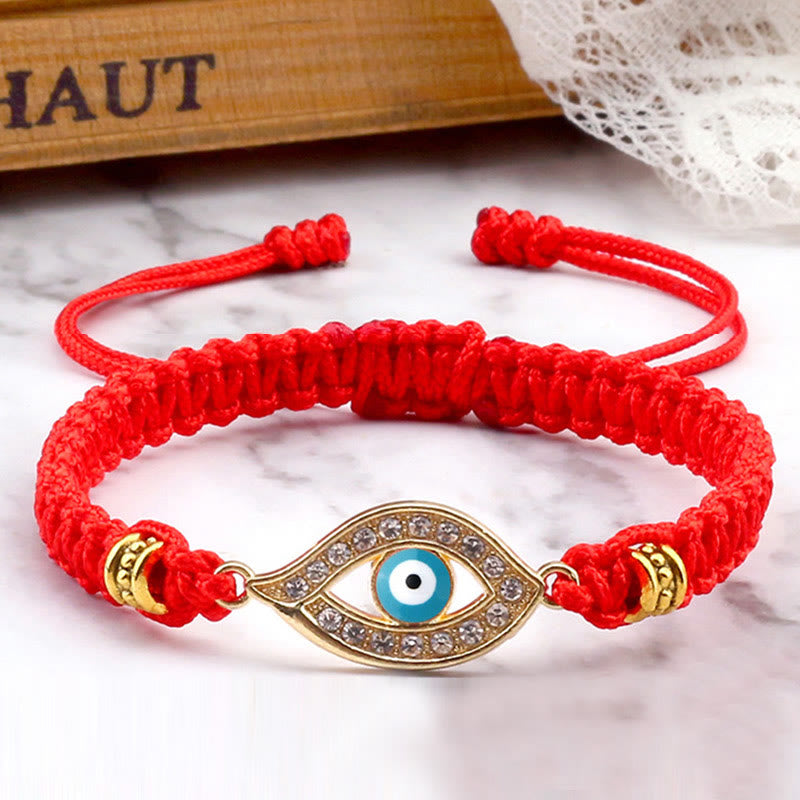 Handmade Evil Eye Red String Braided Bracelet with Gold or Silver Border