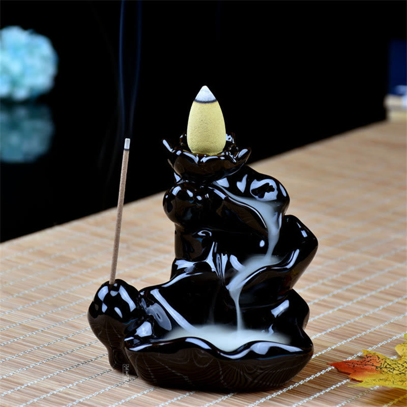 Handcrafted Lotus Ceramic Waterfall Backflow Incense Burner