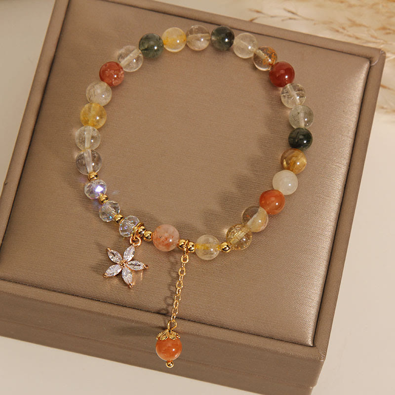 Multicolored Rutilated Quartz Auspiciousness Zircon Flower Bracelet