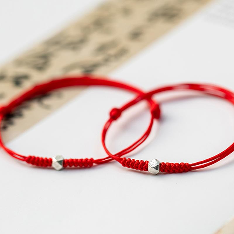 925 Sterling Silver Luck Bead Protection Red String Braided Bracelet