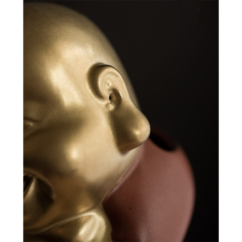 Handcrafted Ceramic Laughing Buddha Healing Incense Burner for Meditation