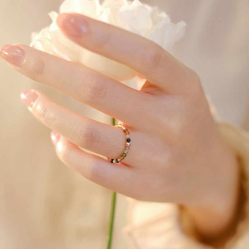 Natural Tourmaline Gold-Plated Ring for Uplifting Energy Resonance