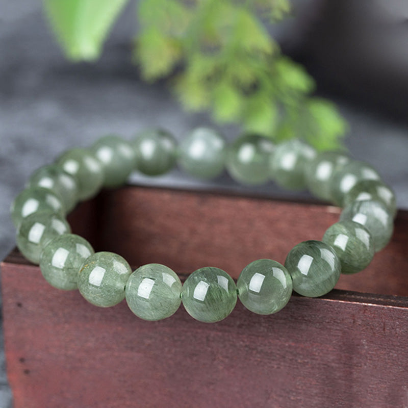 Handmade Natural Green Quartz Beaded Unisex Elastic Bracelet