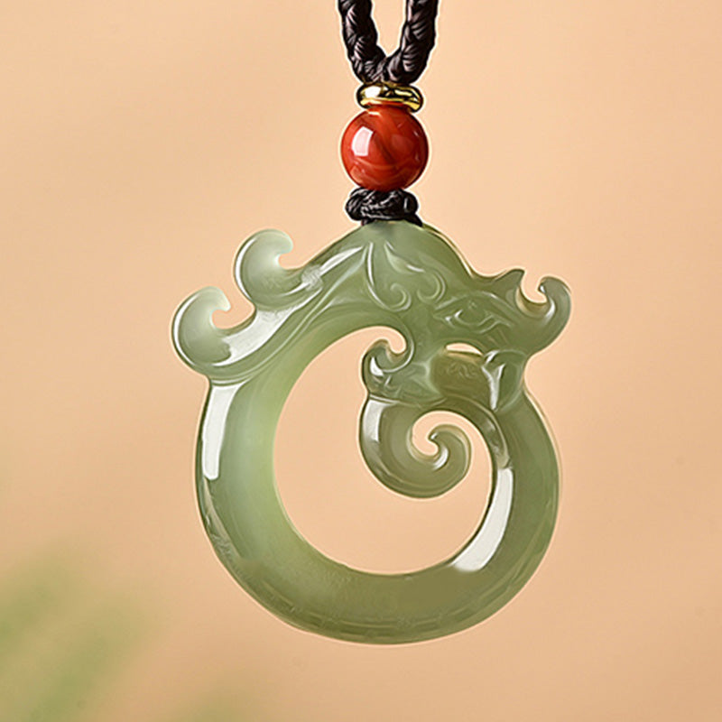 White Jade Cyan Jade Dragon Protection Necklace String Pendant