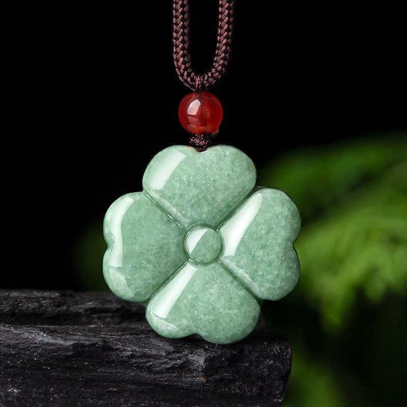 Natural Lucky Four Leaf Clover Jade Prosperity Necklace Pendant