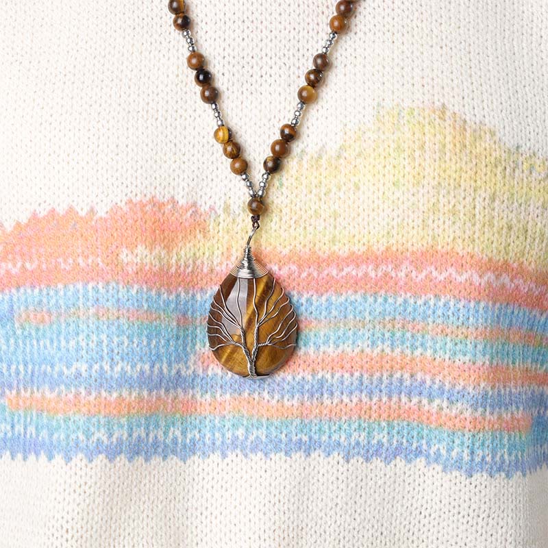 Natural Tiger Eye Strength Beaded Pendant Necklace