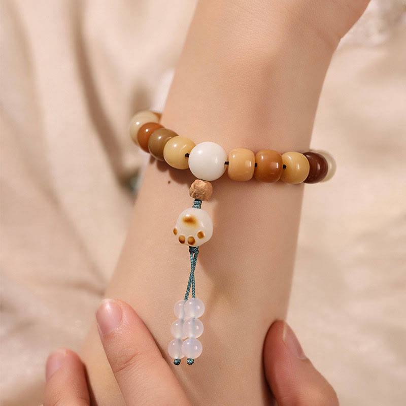 Natural Bodhi Seed & Red Sandalwood Om Mani Padme Hum Citipati Kapala Bracelet