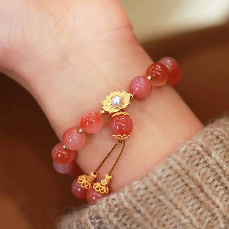 925 Sterling Silver Yanyuan Agate Lotus Flower Enlightenment Bracelet