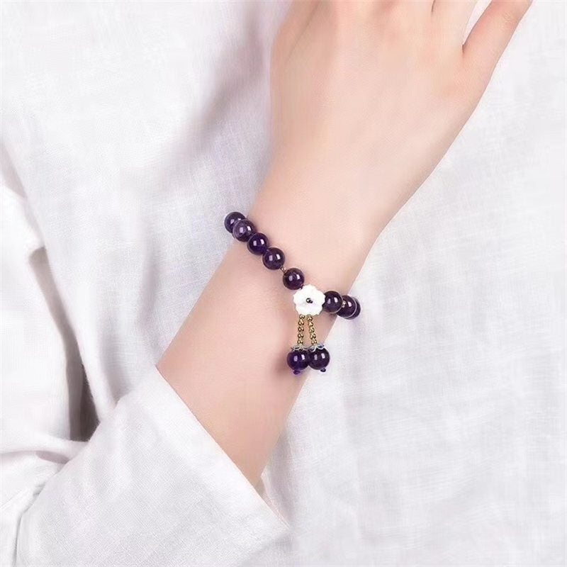 Natural Amethyst Crystal Flower Beaded Bracelet
