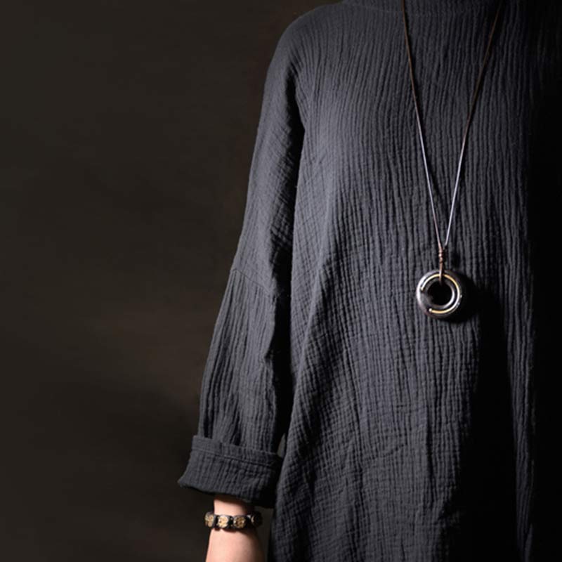 Zen Circle Ebony Wood Peace Calm Necklace Pendant