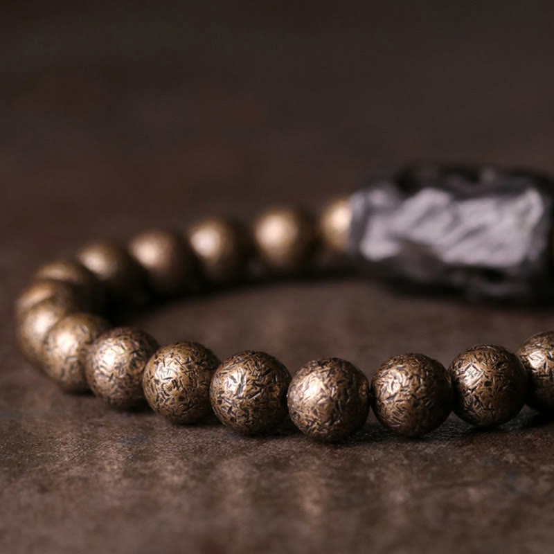 Ebony Wood, Brass, and Copper Beaded Bracelet
