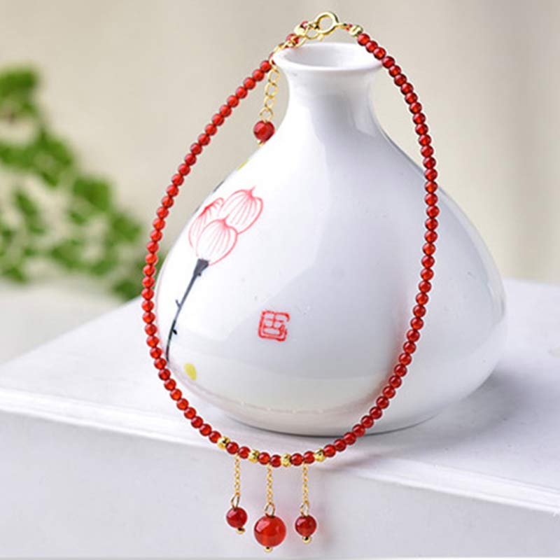 Natural Red Agate Stone Grounding Anklet for Logical Clarity