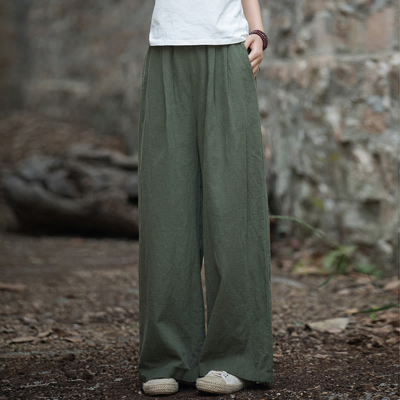 Retro Wide Leg Pants Casual Women's Yoga Pants With Pockets