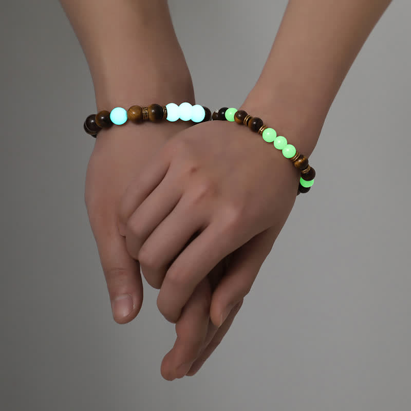 Luminous Tiger Eye and Glowstone Beaded Couple Bracelet Set
