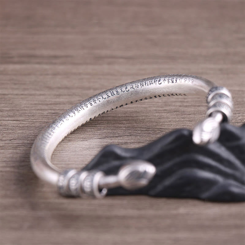 999 Sterling Silver Heart Sutra Om Mani Padme Hum Engraved Peace Purity Bracelet Bangle