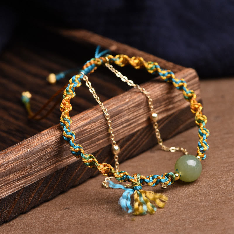 Handmade Colorful Rope & Jade Bead Double Layer Bracelet