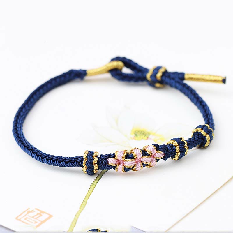 Handmade Three Peach Blossoms Luck Eight Strands Braided String Bracelet