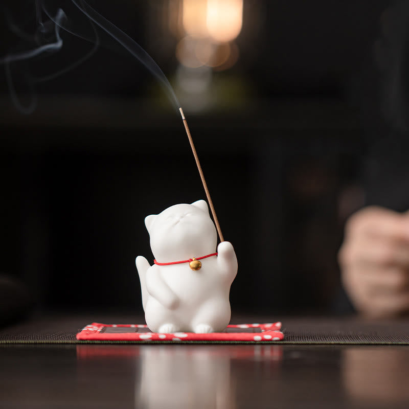 Mini Cute Cat Ceramic Healing Incense Burner Desk Decoration