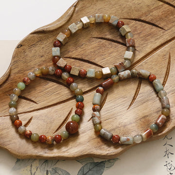 Natural Imperial Sea Sediment Jasper and Agate Beaded Stone Bracelet