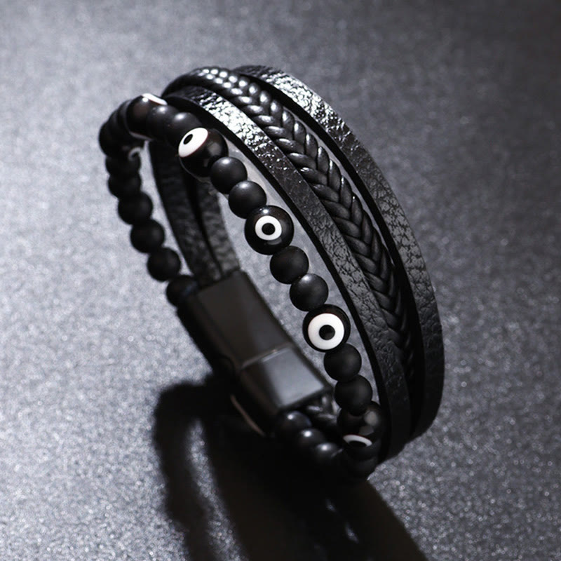Evil Eye Tiger Eye Protection Beaded Multilayered Braided Bracelet