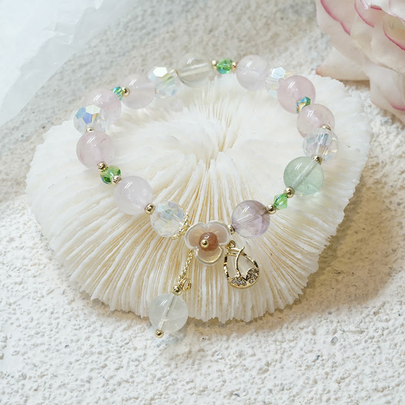 Natural Clear Quartz and Floral Gemstone Bracelet for Emotional Clarity