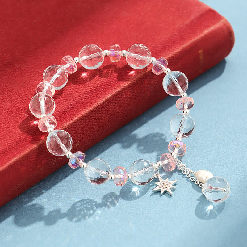 White Crystal Pink Crystal Protection Star Charm Bracelet