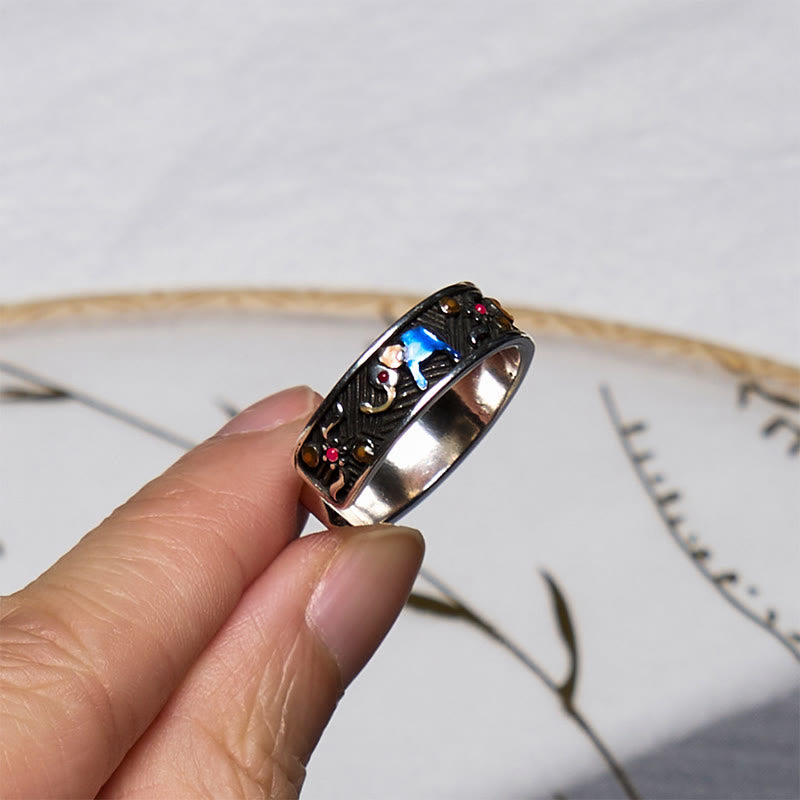 Carved Elephant Sterling Silver and Copper Adjustable Ring