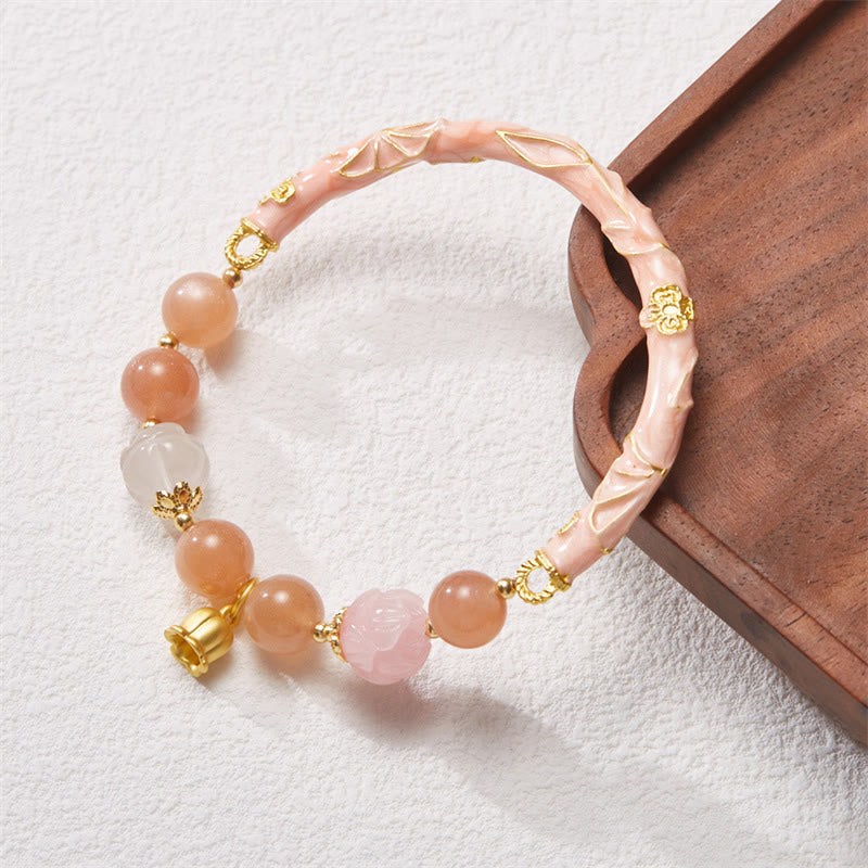 Sunstone & Golden Silk Jade Lily of the Valley Gold Sterling Silver Charm Bracelet