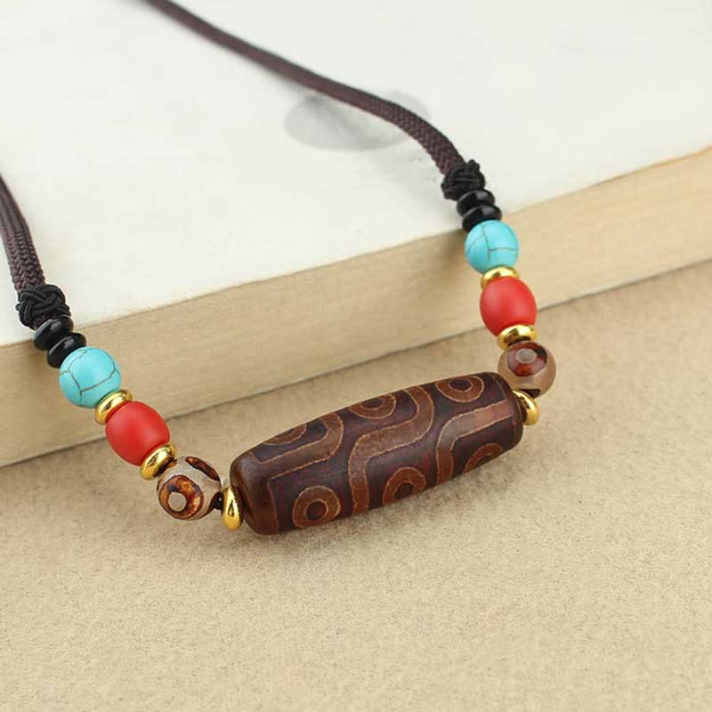 Tibetan Nine-Eye Dzi Bead Three-eyed Dzi Bead Protection String Necklaces Pendant