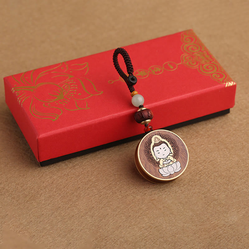 Ebony Wood Rosewood Buddha Avalokitesvara Om Mani Padme Hum Balance Car Key Chain Decoration
