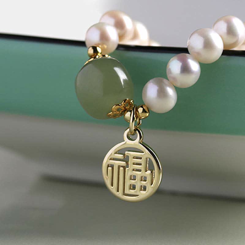 Natural Pearl Hetian Jade Happiness Healing Bead Bracelet