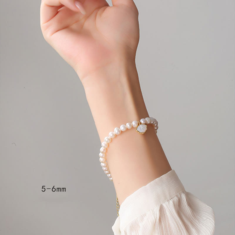 14K Gold Plated Natural Pearl & Seashell Charm Bead Bracelet with Amethyst or Red Agate